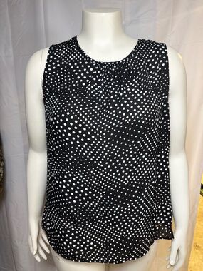 NINE WEST Black White Blouse Sleeveless Top Size large polka dot Women's